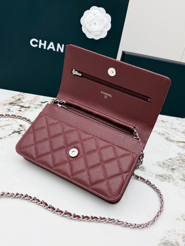 Burgundy Quilted Textured Calfskin WOC Chain Wallet