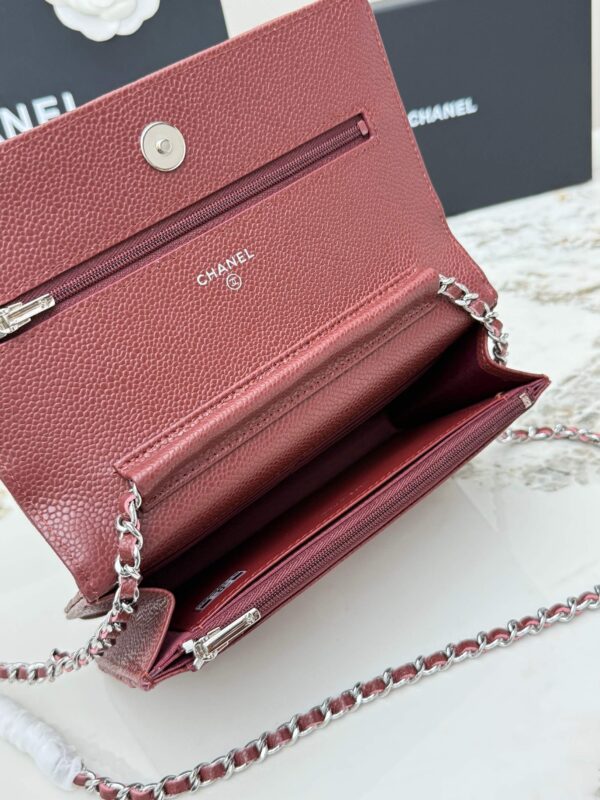 Burgundy Quilted Textured Calfskin WOC Chain Wallet