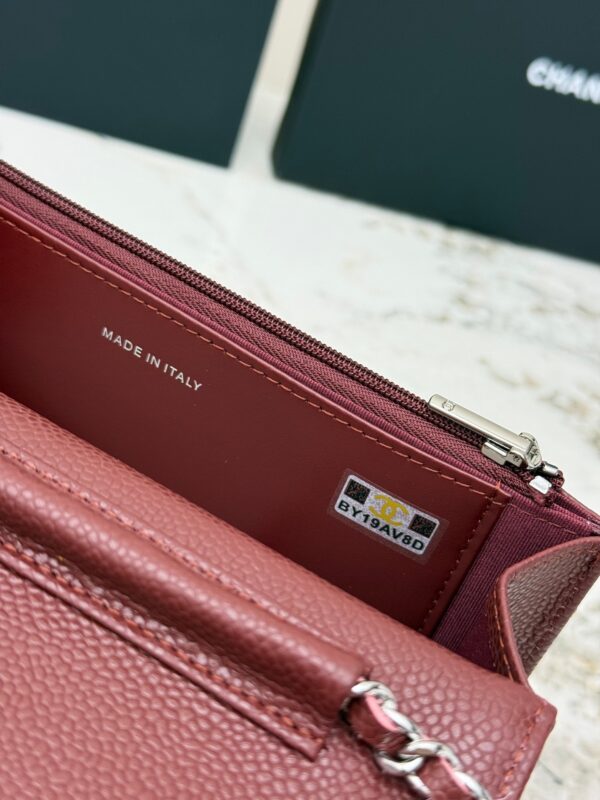 Burgundy Quilted Textured Calfskin WOC Chain Wallet