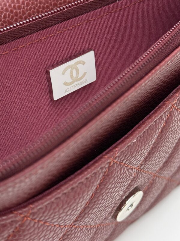 Burgundy Quilted Textured Calfskin WOC Chain Wallet