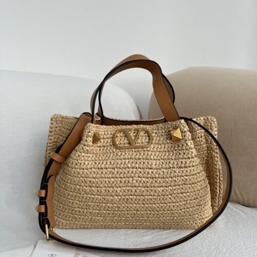 Valentino Garavani Roman Stud Tote Bag – Colorful Woven Raffia