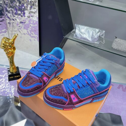 sy_no_838190DA797378759024E2562EF09160_0 Louis Vuitton LV Trainer Purple & Blue Rhinestone Retro Sneakers