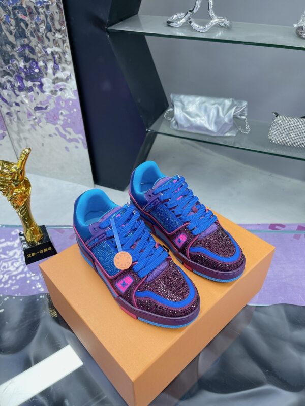 sy_no_838190DA797378759024E2562EF09160_1 Louis Vuitton LV Trainer Purple & Blue Rhinestone Retro Sneakers