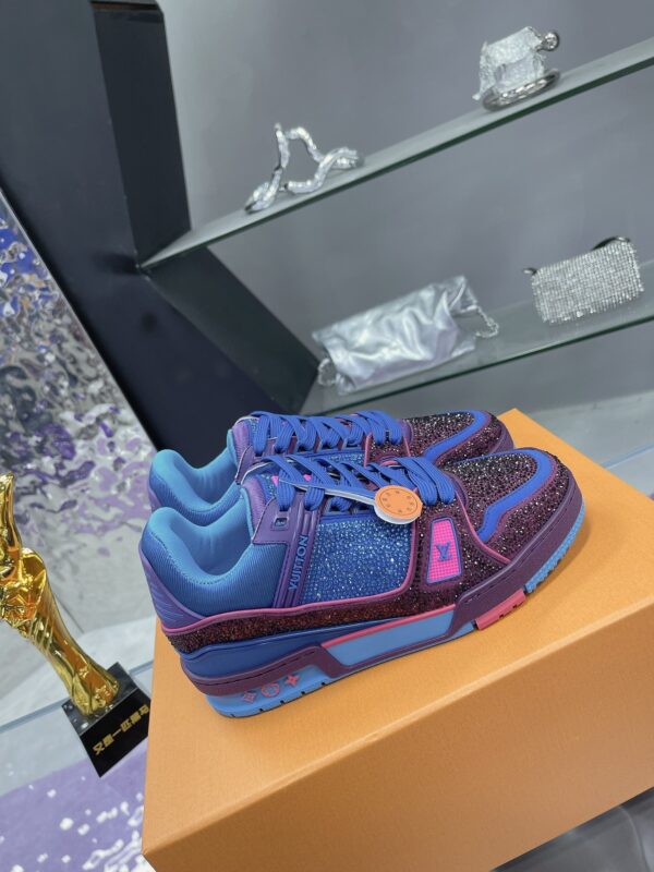 sy_no_838190DA797378759024E2562EF09160_2 Louis Vuitton LV Trainer Purple & Blue Rhinestone Retro Sneakers