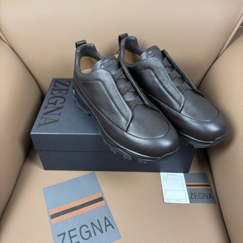 Dark Brown Textured Leather Vibram® Lug-Sole Slip-On Sneakers