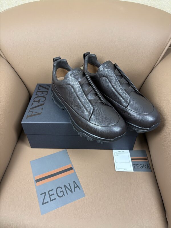 Dark Brown Textured Leather Vibram® Lug-Sole Slip-On Sneakers