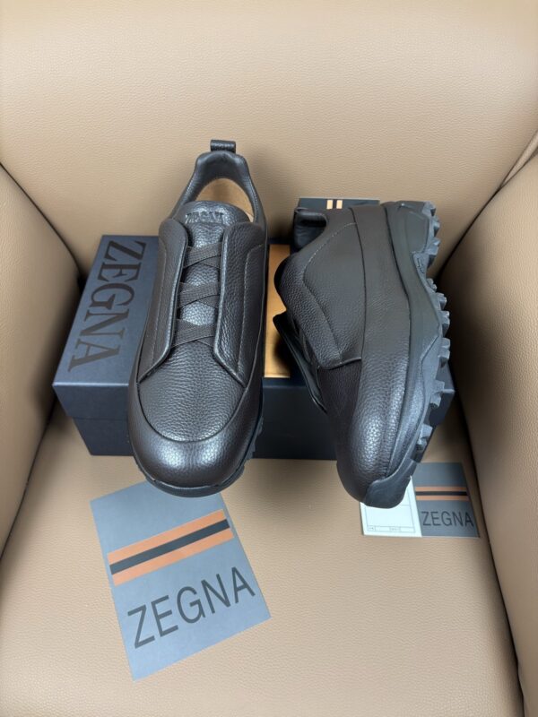 Dark Brown Textured Leather Vibram® Lug-Sole Slip-On Sneakers