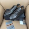 Dark Brown Textured Leather Vibram® Lug-Sole Slip-On Sneakers