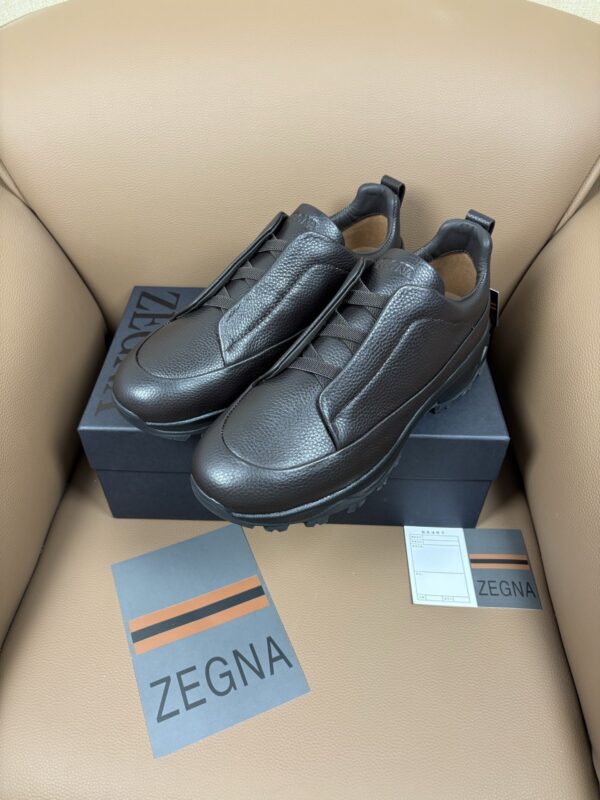Dark Brown Textured Leather Vibram® Lug-Sole Slip-On Sneakers