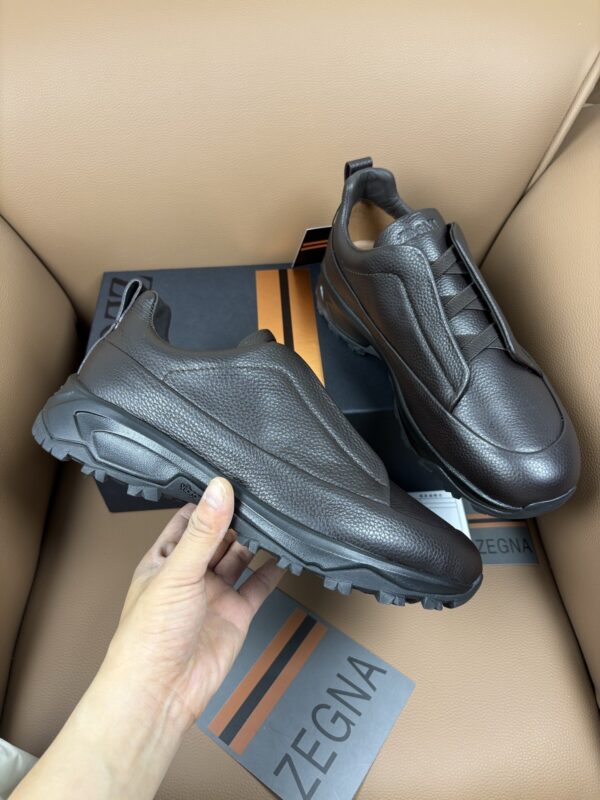Dark Brown Textured Leather Vibram® Lug-Sole Slip-On Sneakers