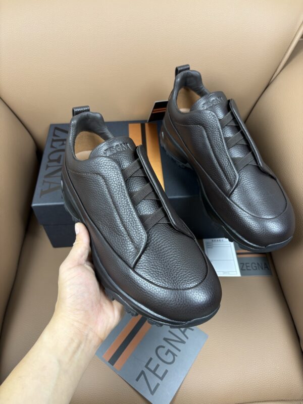 Dark Brown Textured Leather Vibram® Lug-Sole Slip-On Sneakers