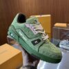 Louis Vuitton LV Trainer Green Suede & Pink Retro Sneakers