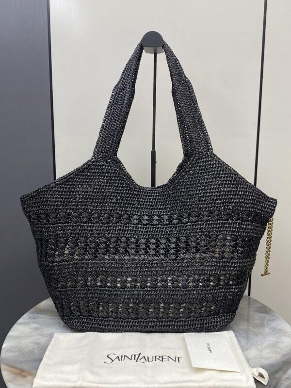 sy_no_84EC380892E230C9EE15EC50C97C1962_1 YSL Small Icare Woven Tote – Black & Gold