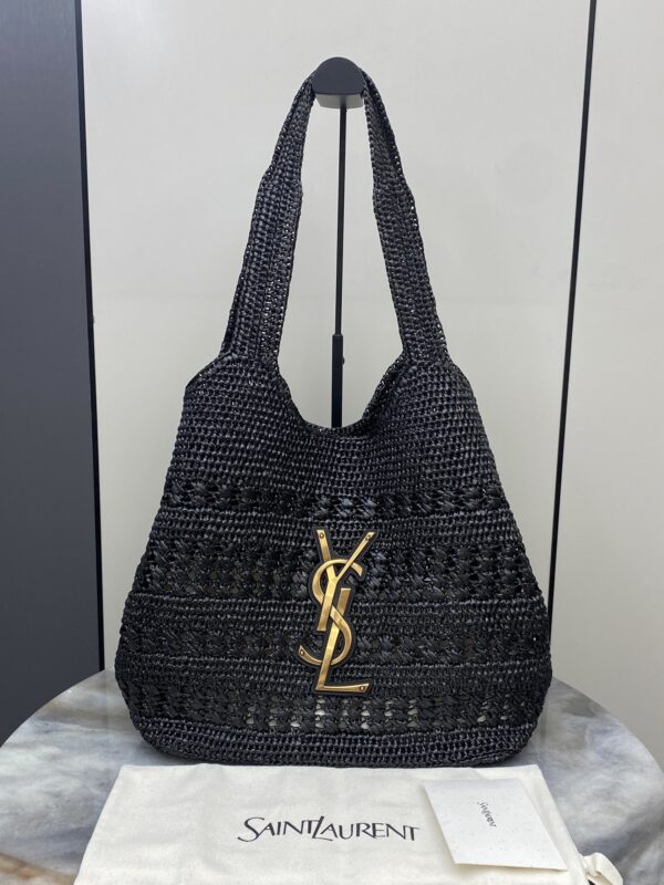 sy_no_84EC380892E230C9EE15EC50C97C1962_4 YSL Small Icare Woven Tote – Black & Gold