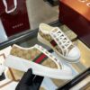 sy_no_8522B7535EA13FFE7F63FBC3CBF17E71_0 Gucci Re-Web Sneaker in Beige GG Canvas with Green & Red Web