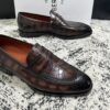 sy_no_8622057DA99BAC33E9B7E1C42F8959E6_5 Tobacco Brown & Dark Coffee Crocodile-Embossed Patina Penny Loafers