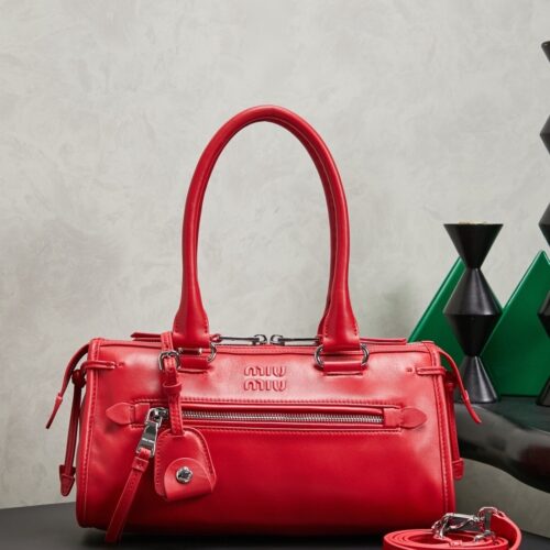sy_no_86A1FD5F6BA1AEEEBB22F98ACC8817F6_0 Red Leather Front-Zip Double-Handle Shoulder Crossbody Bag