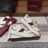 sy_no_86FA7790F9D44F194E522EA0D4CC5C71_3 Gucci Re-Web Sneaker in Metallic Gold & White Leather with Web Stripe