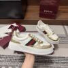 sy_no_86FA7790F9D44F194E522EA0D4CC5C71_4 Gucci Re-Web Sneaker in Metallic Gold & White Leather with Web Stripe