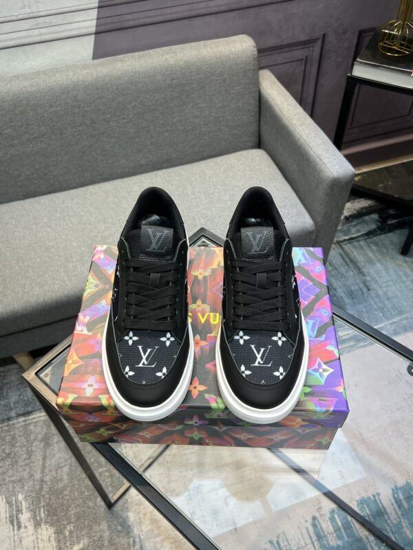 sy_no_870F345387F75C448563A06F041C1BDF_0 Louis Vuitton Monogram Jacquard Canvas & Black Leather Low-Top Sneakers