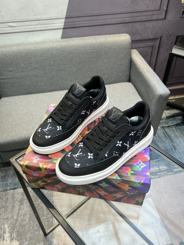 sy_no_870F345387F75C448563A06F041C1BDF_1 Louis Vuitton Monogram Jacquard Canvas & Black Leather Low-Top Sneakers