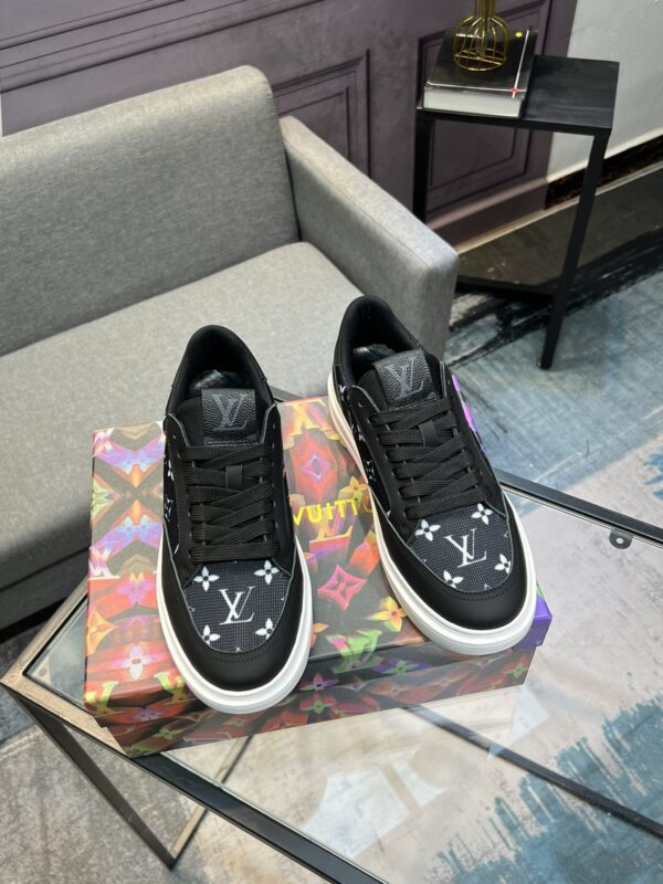 sy_no_870F345387F75C448563A06F041C1BDF_3 Louis Vuitton Monogram Jacquard Canvas & Black Leather Low-Top Sneakers