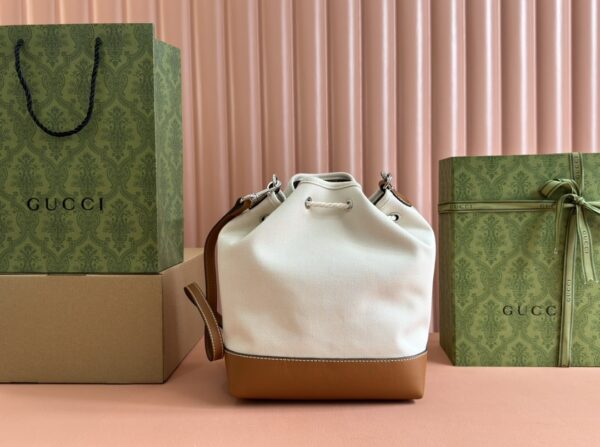 sy_no_8785E6E1A6BD73C59A8D2035F7CA3BED_1 Gucci Printed Canvas Bucket Shoulder Bag – Brown