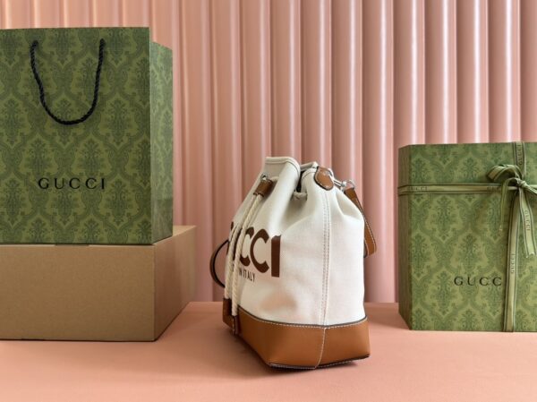 sy_no_8785E6E1A6BD73C59A8D2035F7CA3BED_2 Gucci Printed Canvas Bucket Shoulder Bag – Brown