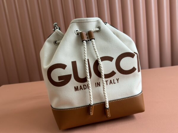 sy_no_8785E6E1A6BD73C59A8D2035F7CA3BED_3 Gucci Printed Canvas Bucket Shoulder Bag – Brown