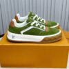 Louis Vuitton LV Checker Green Suede & Tan Leather Retro Sneakers