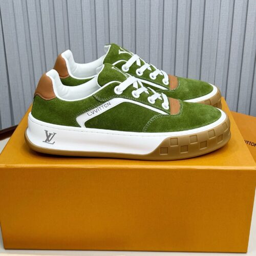 Louis Vuitton LV Checker Green Suede & Tan Leather Retro Sneakers