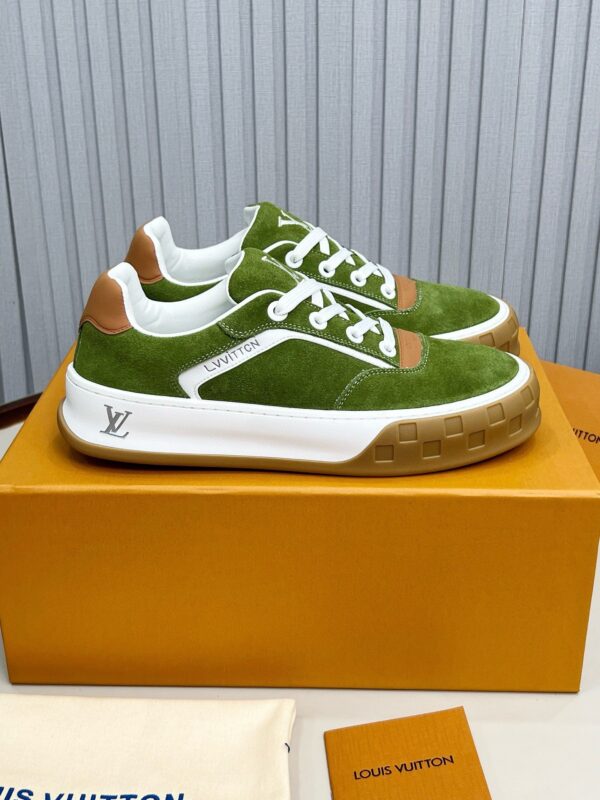 Louis Vuitton LV Checker Green Suede & Tan Leather Retro Sneakers