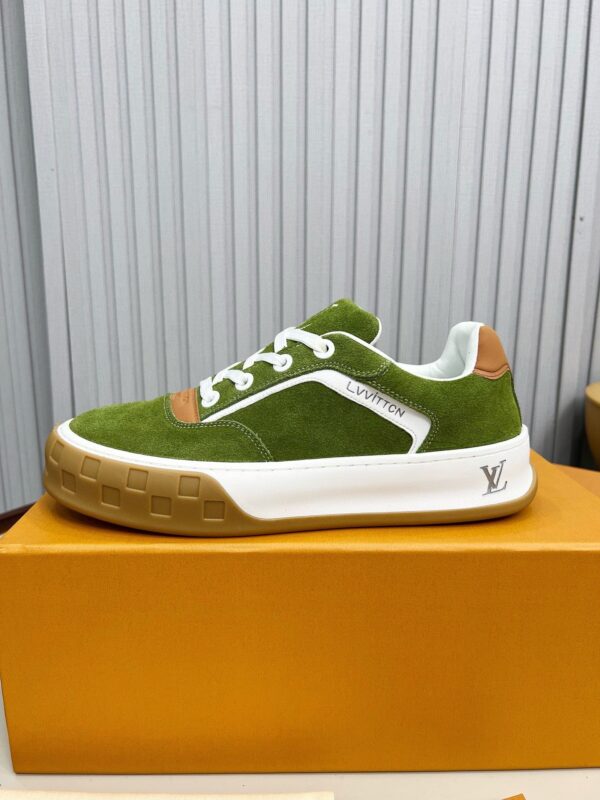 Louis Vuitton LV Checker Green Suede & Tan Leather Retro Sneakers