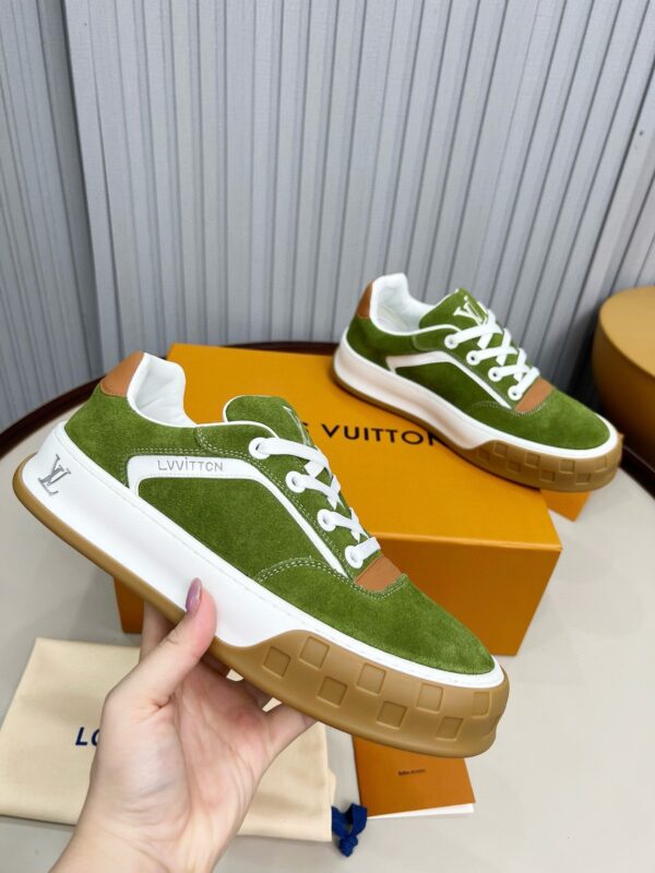 Louis Vuitton LV Checker Green Suede & Tan Leather Retro Sneakers