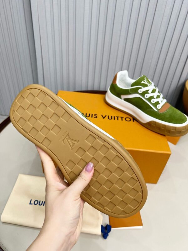Louis Vuitton LV Checker Green Suede & Tan Leather Retro Sneakers