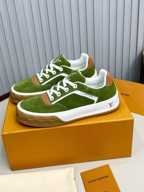 Louis Vuitton LV Checker Green Suede & Tan Leather Retro Sneakers