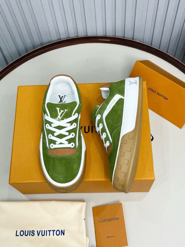 Louis Vuitton LV Checker Green Suede & Tan Leather Retro Sneakers