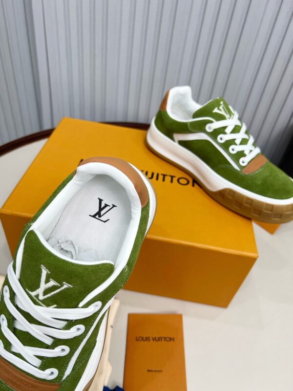 Louis Vuitton LV Checker Green Suede & Tan Leather Retro Sneakers
