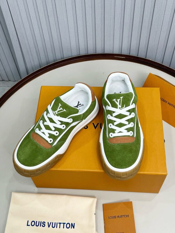 Louis Vuitton LV Checker Green Suede & Tan Leather Retro Sneakers