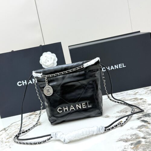 sy_no_8B08D0B843AC70C83387BDC55E33EBA1_0 Chanel 23A Mini 22 Bucket Bag – Glossy Calfskin Leather with Silver Hardware