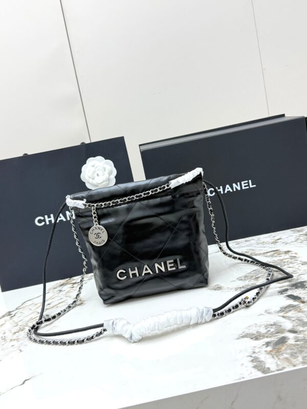 sy_no_8B08D0B843AC70C83387BDC55E33EBA1_0 Chanel 23A Mini 22 Bucket Bag – Glossy Calfskin Leather with Silver Hardware
