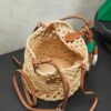 Miu Miu Raffia Open-Weave Bucket Bag – Hand-Crocheted Summer Beach Bag with Leather Charm; Versatile Shoulder & Crossbody Style