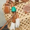 Miu Miu Raffia Open-Weave Bucket Bag – Hand-Crocheted Summer Beach Bag with Leather Charm; Versatile Shoulder & Crossbody Style