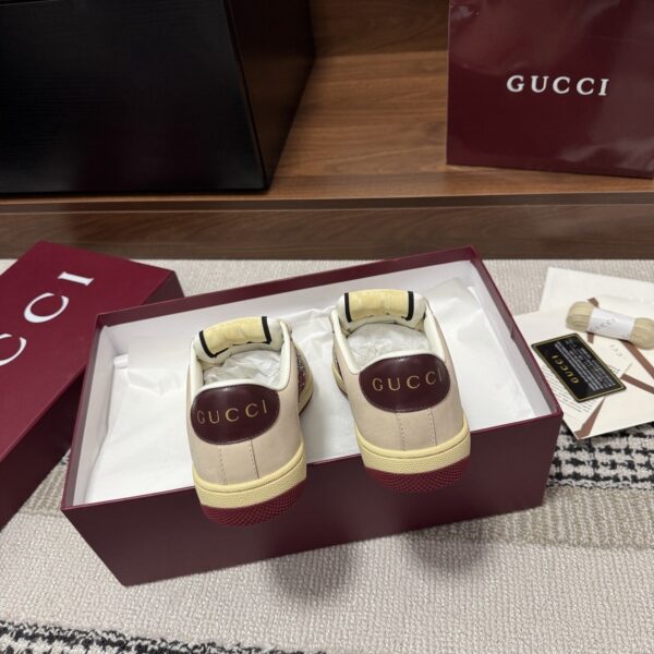 sy_no_8C90AA8000E7E284059C9DA0EA4D648F_6 Gucci Screener Burgundy Crystal GG Canvas & Beige Suede Sneaker