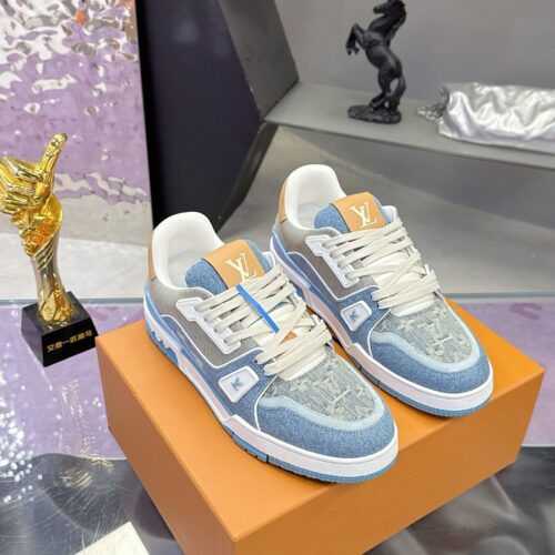 sy_no_8DE18A91B5B2679D0BEB4A160A530B3D_0 Louis Vuitton LV Trainer Maxi Washed Blue Denim Monogram Sneakers