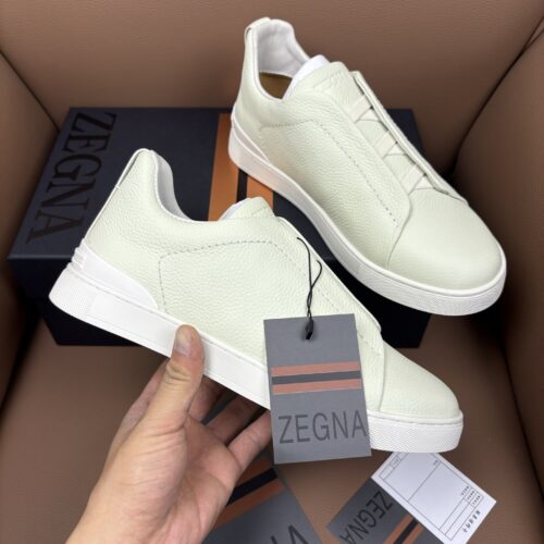 Off-White & Glacier White Textured Leather Slip-On Sneakers