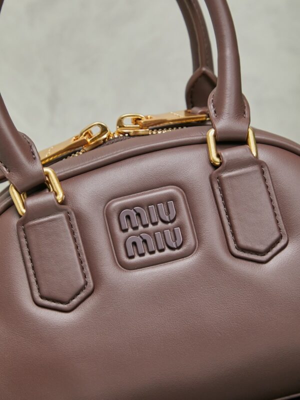 Miu Miu Women’s Arcadie Calfskin Bowling Bag – Vintage-Style Shell Bag (Suitable for Commuting; Shoulder, Crossbody, or Hand-Carry)