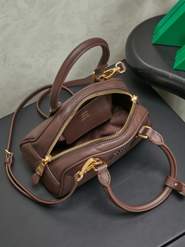 Miu Miu Women’s Arcadie Calfskin Bowling Bag – Vintage-Style Shell Bag (Suitable for Commuting; Shoulder, Crossbody, or Hand-Carry)