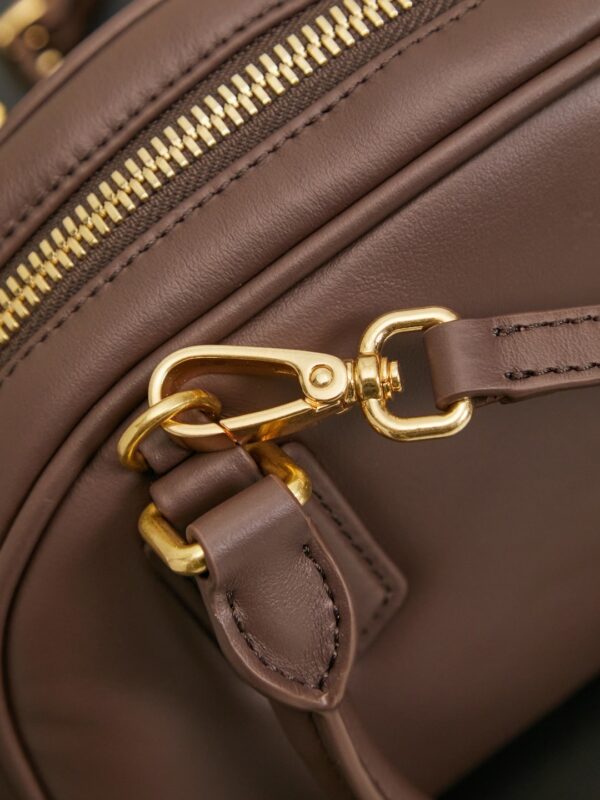 Miu Miu Women’s Arcadie Calfskin Bowling Bag – Vintage-Style Shell Bag (Suitable for Commuting; Shoulder, Crossbody, or Hand-Carry)