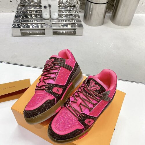 sy_no_8F11C2A627D855EFB9F234024A6CFDC7_0 Louis Vuitton LV Trainer Hot Pink & Brown Rhinestone Retro Sneakers